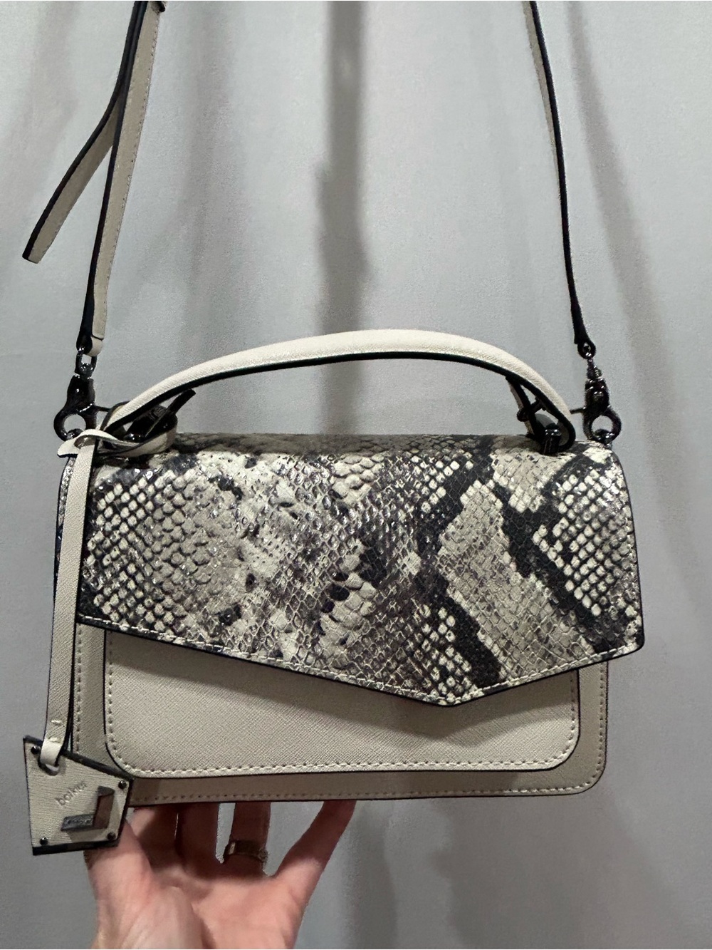 Botkier Cobble Hill Cream and Black Snake-Accent Top Handle  crossbody Bag